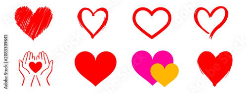 Collection of Red Heart Silhouette icon, logo, symbol, clipart vector illustration. PNG. Editable stroke.  Love Romance Healthcare and Emotional States.