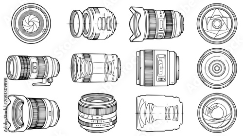 Foto Camera Lens Collection: Technical Drawings and Schematics