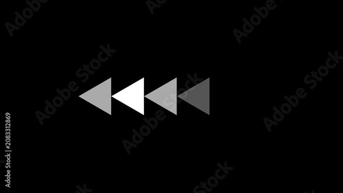 Minimalist rewind left arrow triangles loop animation with transparent backdrop. Great for video editing player controls, history rollback ui, and backward motion graphics.