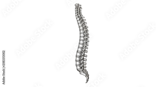 Tableau sur toile Detailed Human Spine Anatomical Vector Illustration in Vintage Black and White M