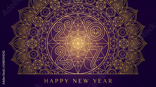 Golden Number 27 Illuminated in Ornate Mandala Pattern for New Year Celebration