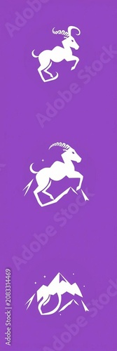 Capricorn symbol icon set with mountain design, vector, zodiac