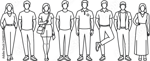 Cuadro en lienzo Set of diverse people standing together line icons vector illustration collection for community teamwork crowd and society graphic design elements