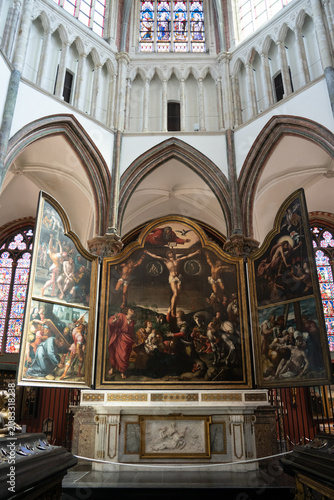 Tableau sur toile Historic Altarpiece in Bruges Cathedral Belgium Interior