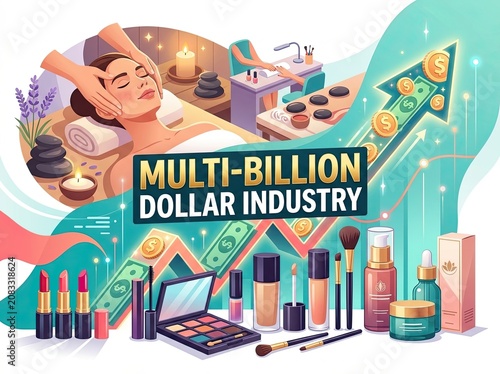 Woman Relaxing with Cosmetics and Makeup Products.