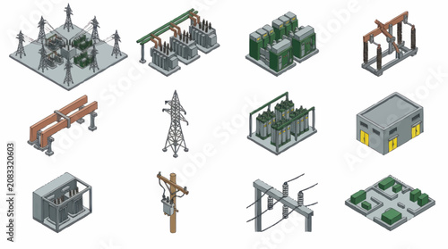 Isometric Industrial Equipment and Electrical Infrastructure Collection.