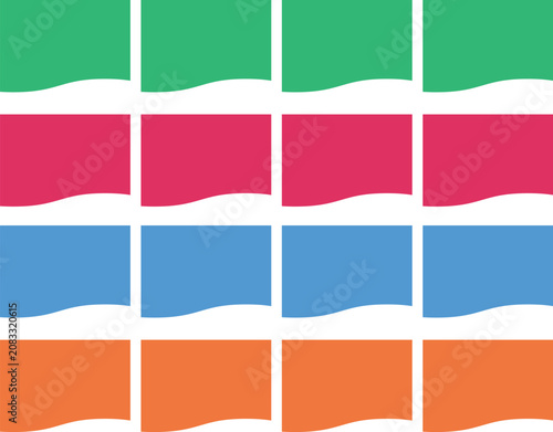 A grid of sixteen colorful rectangular flags with wavy bottom edges. This vibrant pattern is perfect for infographics UI design and creative organizational layouts in digital media.