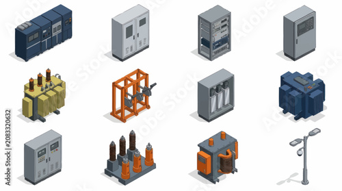 Fotografie Isometric Industrial Equipment and Machinery Collection.