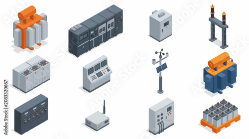 Isometric Industrial Equipment and Technology Devices Collection.