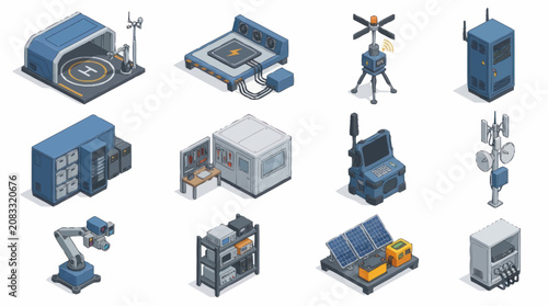Isometric Industrial Technology Equipment Collection.