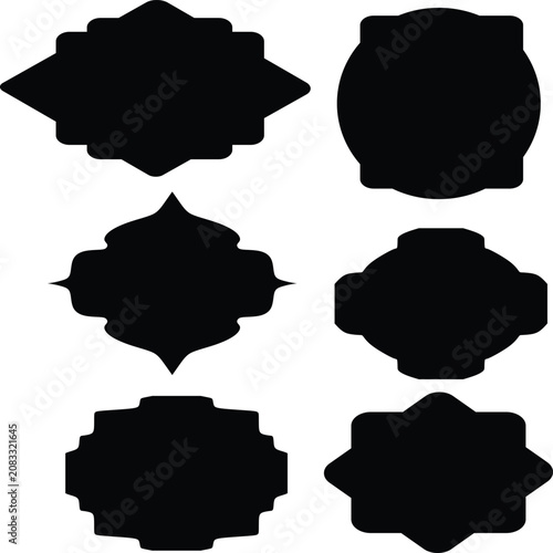 Fotografi Six black decorative shapes on a white background arranged vertically