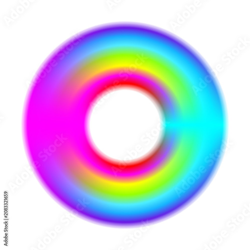 Vibrant pink and blue neon blurry torus ring isolated on transparent background. Colorful glowing halo circle with retro Y2K acid design aesthetic. Ready to use PNG