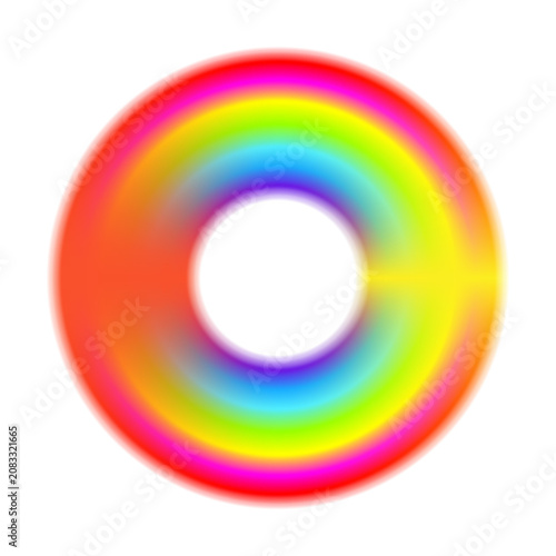 Vibrant orange and yellow neon blurry torus ring isolated on transparent background. Colorful glowing halo circle with retro Y2K acid design aesthetic. Ready to use PNG