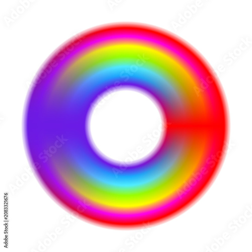 Vibrant purple and yellow neon blurry torus ring isolated on transparent background. Colorful glowing halo circle with retro Y2K acid design aesthetic. Ready to use PNG