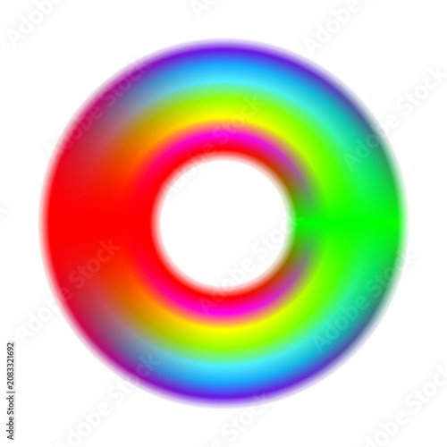 Vibrant green and red neon blurry torus ring isolated on transparent background. Colorful glowing halo circle with retro Y2K acid design aesthetic. Ready to use PNG