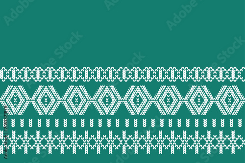 Ikat cross stitch geometric embroidery seamless knitted pattern on damask background. Perfect decorative design for sweater, fabric, decoration, illustration, ornament, texture, textile, interior