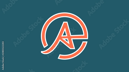 Un logo minimaliste et moderne représentant la lettre A stylisée dans un cercle orange sur un fond bleu sarcelle, idéal pour une identité visuelle de marque.