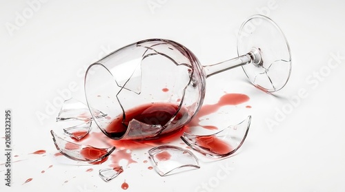 Broken Wine Glass Spilling Red Wine
