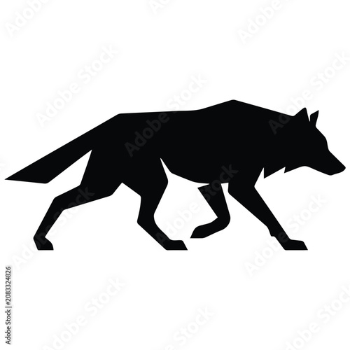 Minimalist black wolf walking vector illustration isolated on white background silhouette.