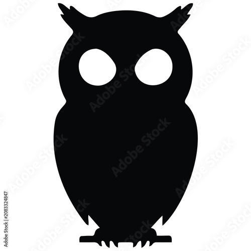 Owl silhouette vector illustration in black color isolated on white background icon design.