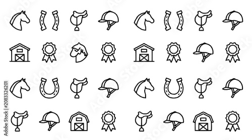 Obraz na płótnie Equestrian icons showcase various horse riding elements and symbols in a graphic illustration