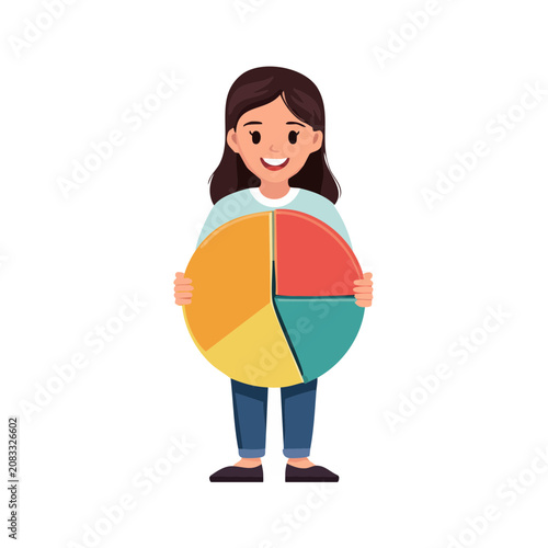 Woman holding colorful pie chart illustration