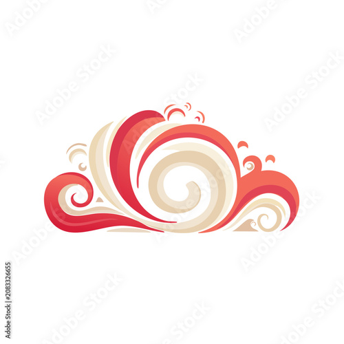 Abstract swirl vector design with red and orange curves