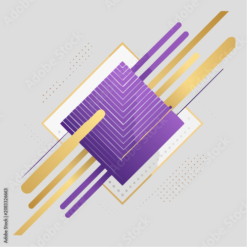 Abstract Geometric Design with Purple and Gold Elements