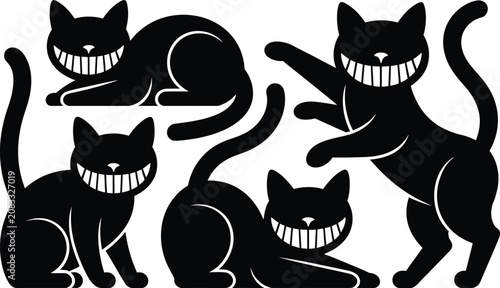 Canvastavla Black cat silhouettes with mischievous toothy grins vector illustration