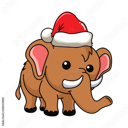 A cartoon elephant wearing a santa hat vector icon illustration clipart design