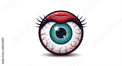 Obraz na plátně Monster Eye Mascot with Lips and Bloodshot Veins, Vector Cartoon Illustration