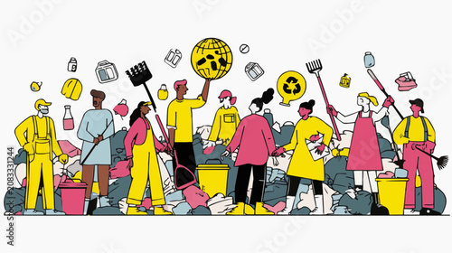 Photos Diverse group of people cleaning up trash and recycling waste showing environmen