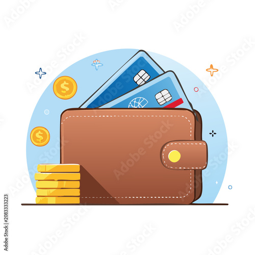 Wallet with credit cards and coins