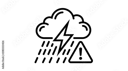 Simple line art icon representing severe weather warning with rain and lightning bolt.