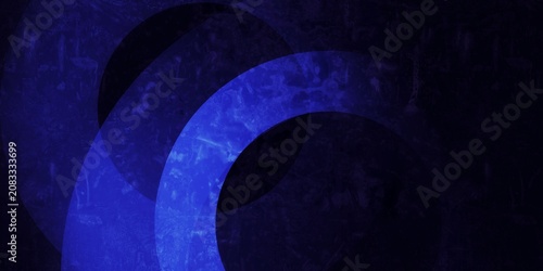 Dark blue grunge background with abstract glowing overlapping circles and textured concrete wall effect.