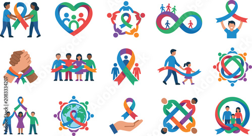 Colorful diversity and unity illustration collection