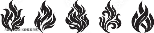 Fotografía The set flame illustration depicts five stylized flame designs in a row on a white background