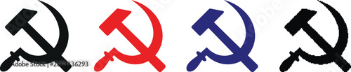 Photos Hammer and Sickle Symbol Vector Icon Flat Political Emblem Isolated Black and Re