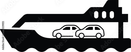 Obraz na plátně Car shipping boat silhouette transporting vehicles overseas for logistics and ex