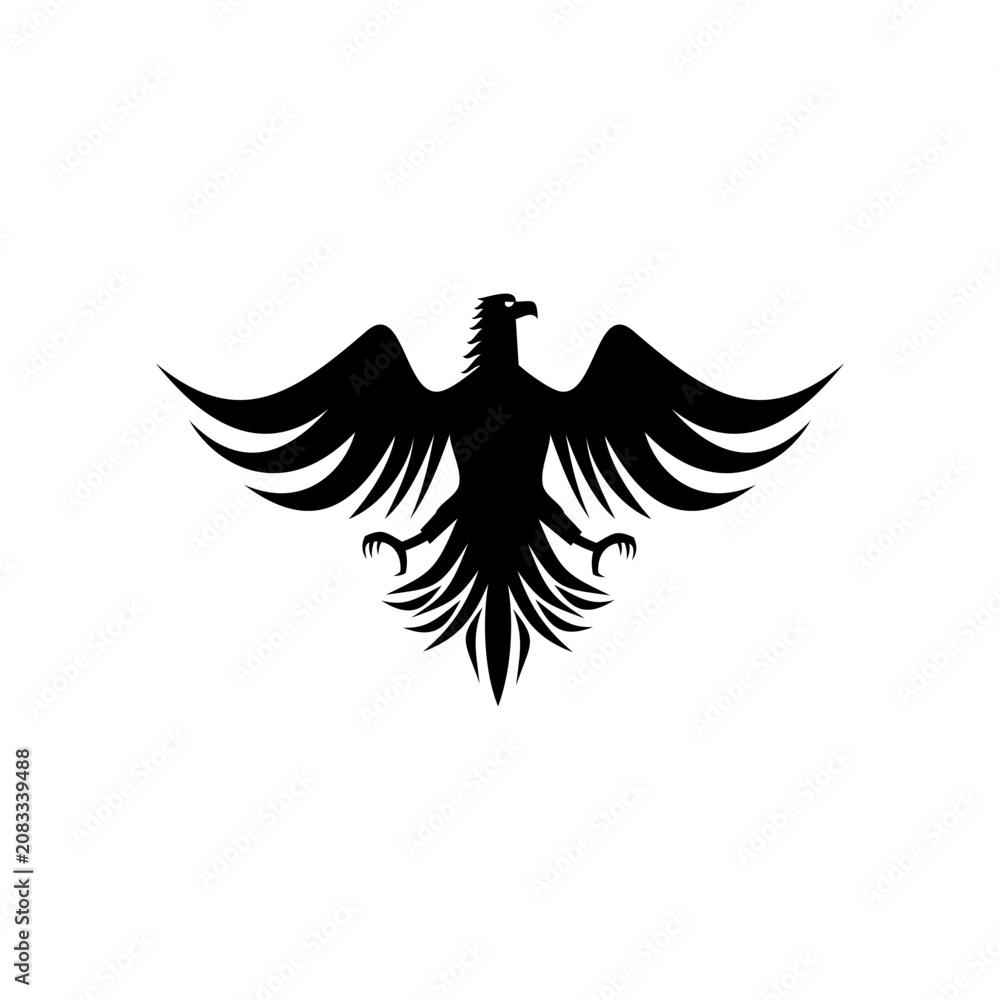 Fototapeta premium Heraldic eagle isolated griffin. Vector vulture black bird, gothic hawk or falcon heraldry symbol