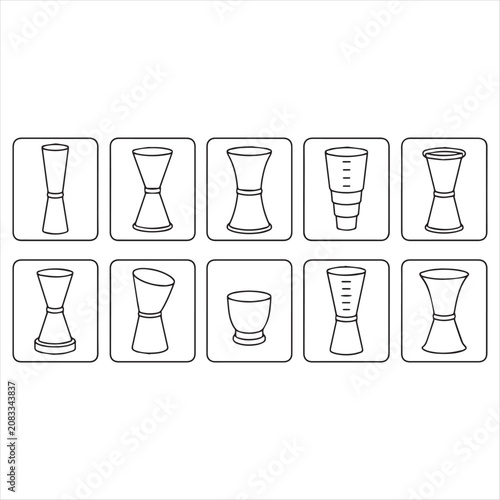 Black and White Hourglass Icons Set, Line Style