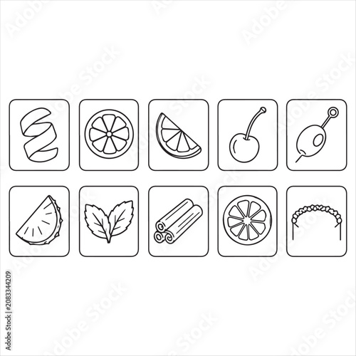 Line Art Fruit and Spice Icons