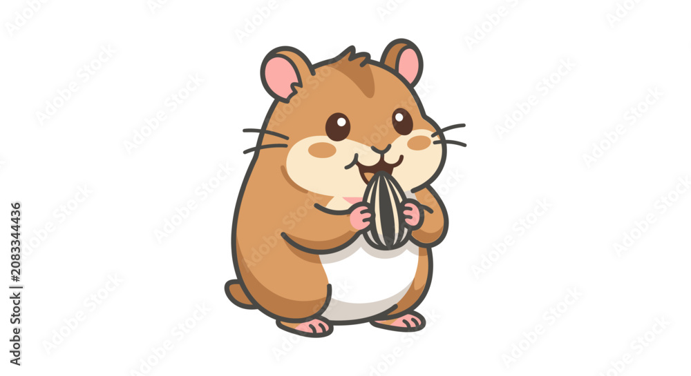 Naklejka premium Cute cartoon hamster holding seed.