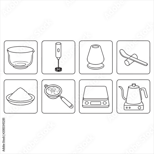 Kitchen Appliance Icons Line Art Style