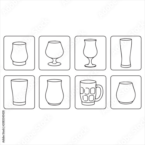 Line Art Glassware Icons Set