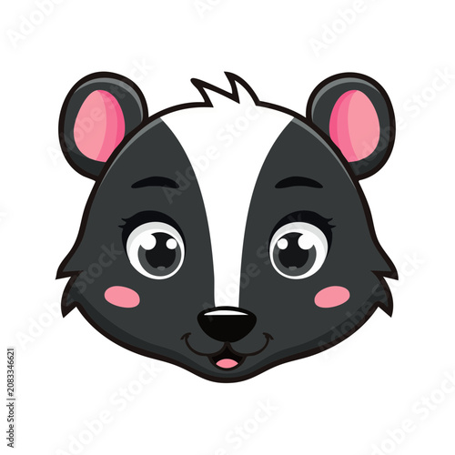 Cute cartoon skunk face vector illustration