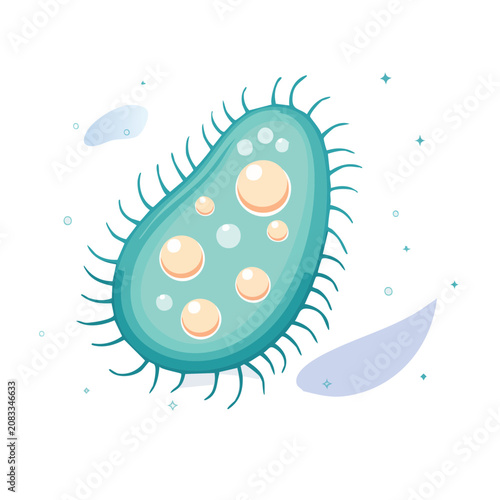 Flat illustration of a bacterium with cilia