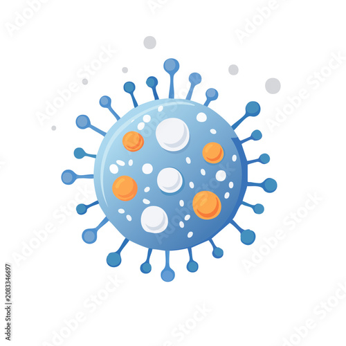 Flat illustration of a virus with spikes and particles