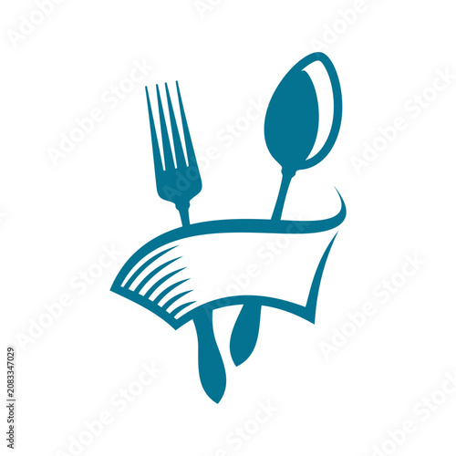 Photos Fork and spoon in banner with spare place, isolated cutlery