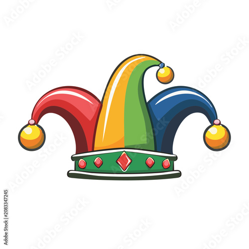 Colorful cartoon jester hat with bells and jewels